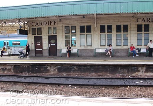 Looking across the tracks at Cardiff Train Station in Wales